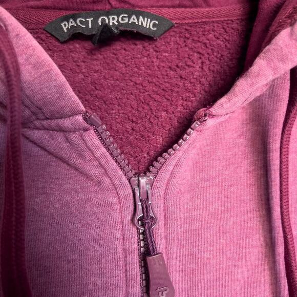 Pact Organic Full Zip Small Hood Berry Burgundy Sweatshirt Hoodie Lounge Long - Picture 6 of 12